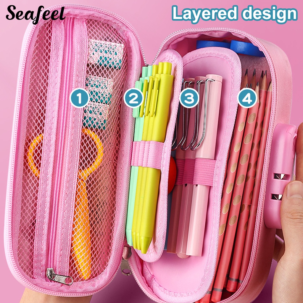 Túi Đựng Bút Chì Hai Lớp Thiết Kế Khóa Kéo Kép In Hình Thỏ 3D Dễ Thương Tiết Kiệm Không Gian Có Tay Cầm Sử Dụng Hàng Ngày