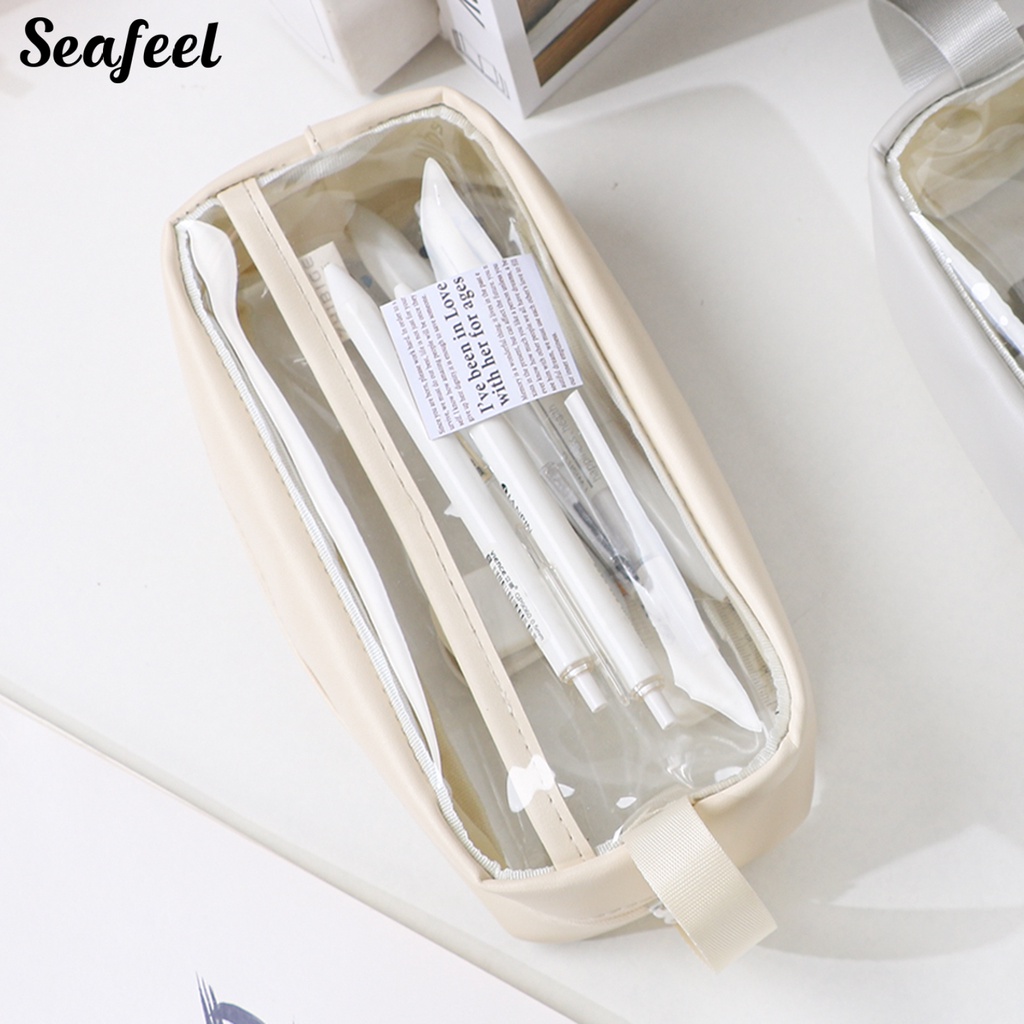 Túi Đựng Bút Trong Suốt Sức Chứa Lớn Có Tay Cầm Tiện Dụng Cho Học Sinh