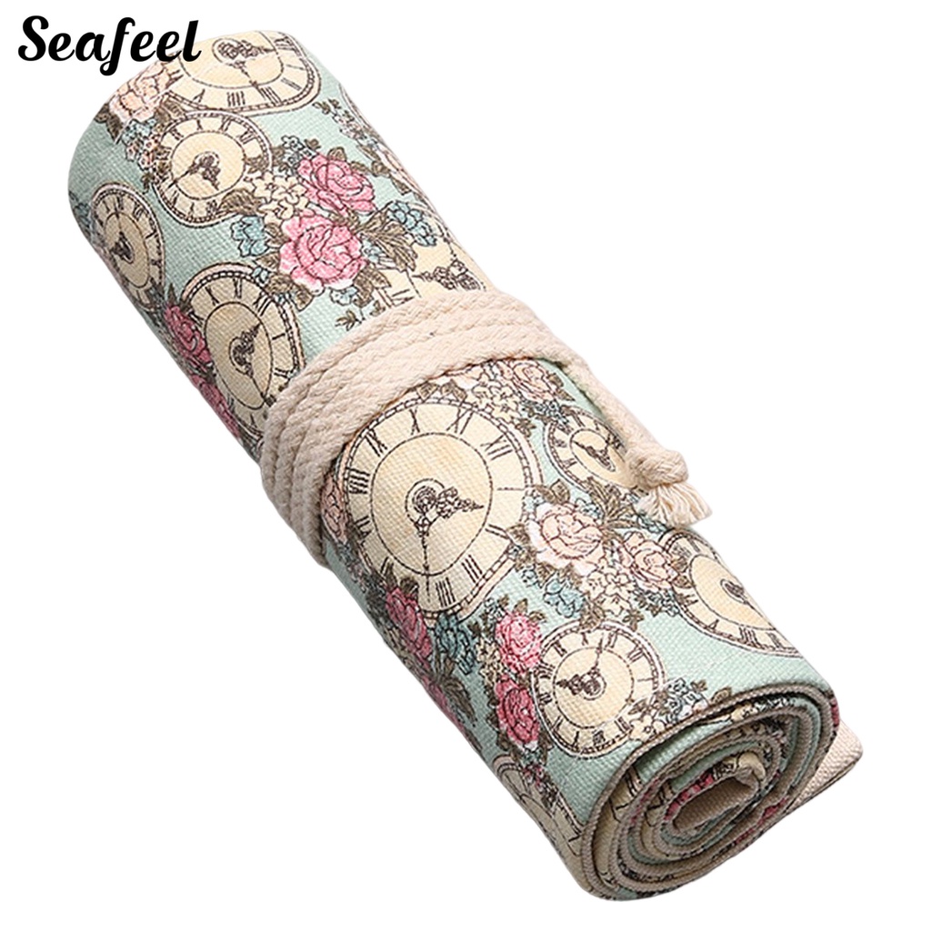 Túi Cuộn Đựng Bút Bằng Vải Canvas 12 / 24 / 36 / 48 / 72 In Hình Hoa Hồng