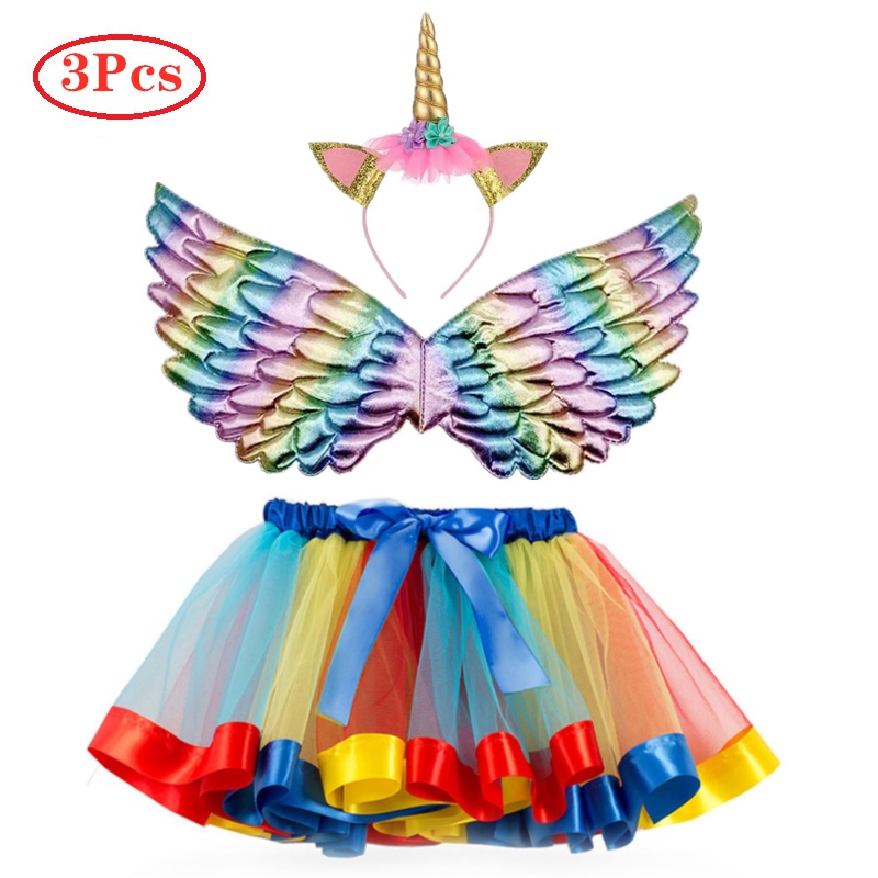 Chân Váy Xếp Ly Kèm Băng Đô Hóa Trang Công Chúa Cho Bé Gái 0-7 Tuổi