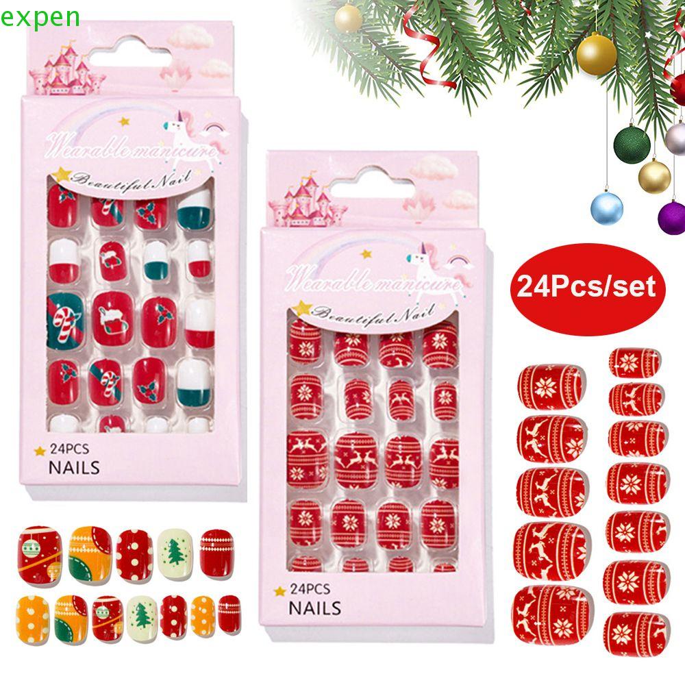 Móng Tay Giả Tự Dính Trang Trí Giáng Sinh Dễ Thương Cho Người Lớn Và Trẻ Em