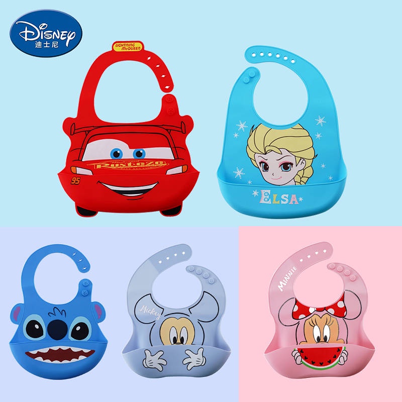 Disney Kids' Bib Rice Bib Silicone Waterproof Three-Dimensional Baby Washable Super Soft Saliva Large Silicone HEGK