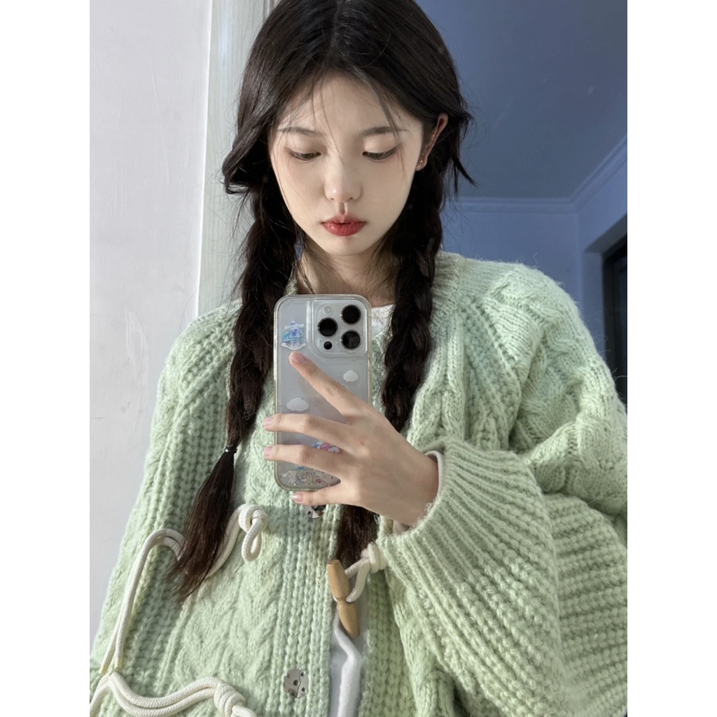 Áo Khoác Cardigan Dệt Kim Phối Nút Sừng Xinh Xắn Theo Phong Cách Mùa Xuân Hàn Quốc Dành Cho Nữ