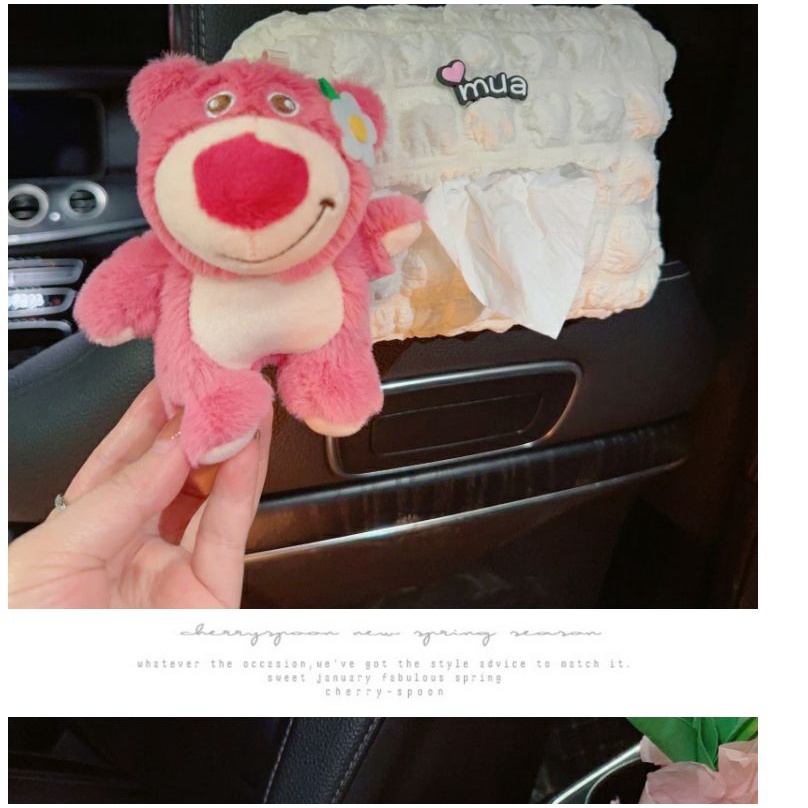 Gối Tựa Đầu Gắn Dây Đai An Toàn Xe Hơi Hình Gấu Dâu Tây Dễ Thương