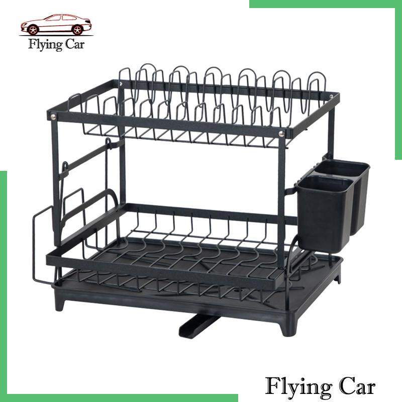 Giá Đựng Đĩa Và Thớt 2 Tầng Ráo Nước Dung Tích Lớn Chống Rỉ Sét Kèm Khay Nhỏ Giọt Cho RV Cắm Trại