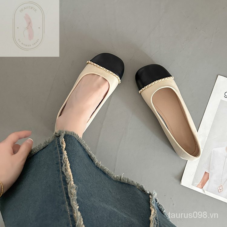 Giày Da PU Cao Su Mũi Tròn Đế Thấp 3cm Phong Cách Mới 2023 Cho Nữ