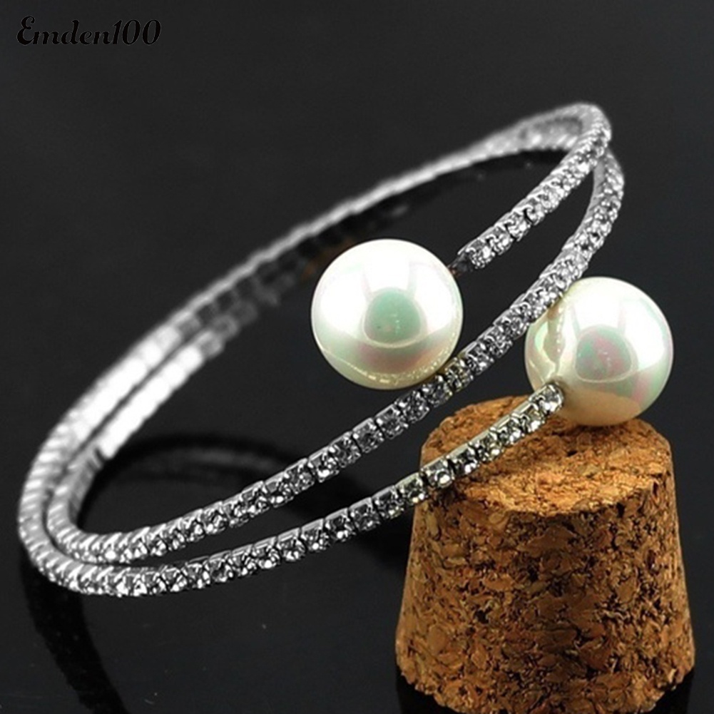 Vòng Tay Hở Đính Ngọc Trai Giả Toàn Diện Nhiều Lớp Cho Nữ