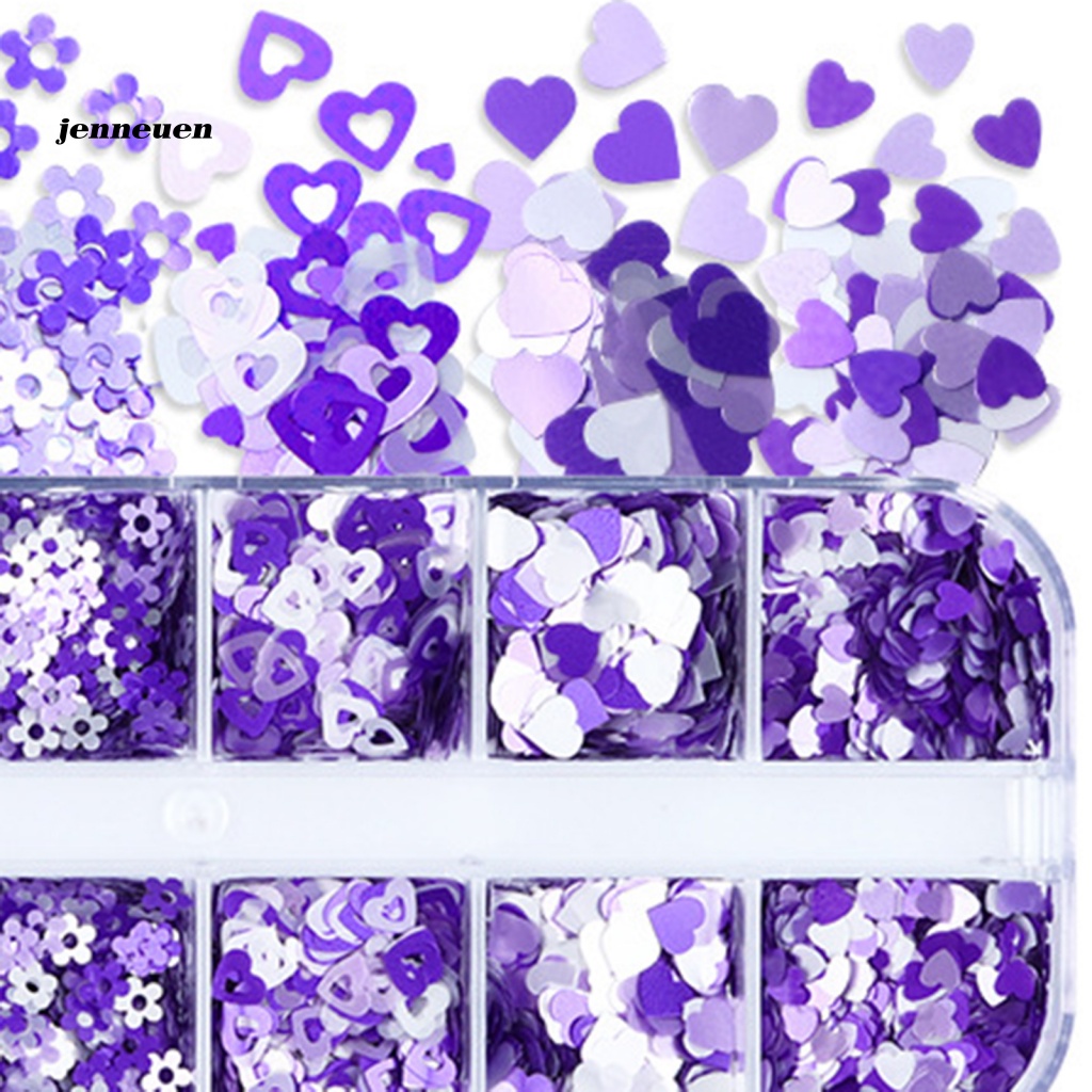 Hộp 12 Ngăn Đựng Hạt Sequin Hình Bướm Màu Tím Dùng Trang Trí Móng Nghệ Thuật