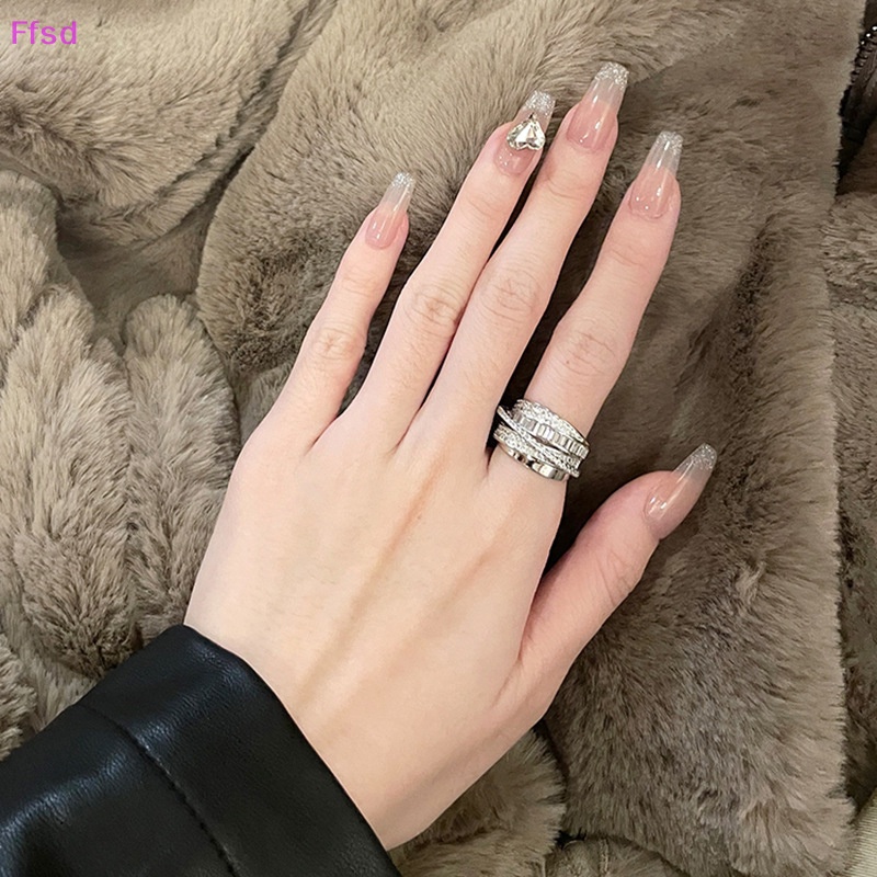 Luimo Nhẫn Hở Nhiều Lớp Đính Đá zircon Phong Cách vintage Thời Trang Cho Nữ