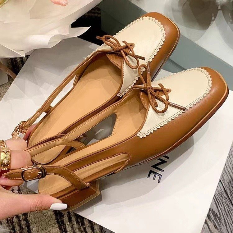 Sandal Mũi Vuông Hở Lưng Đính Nơ Xinh Xắn Theo Phong Cách retro B14L Dành Cho Nữ