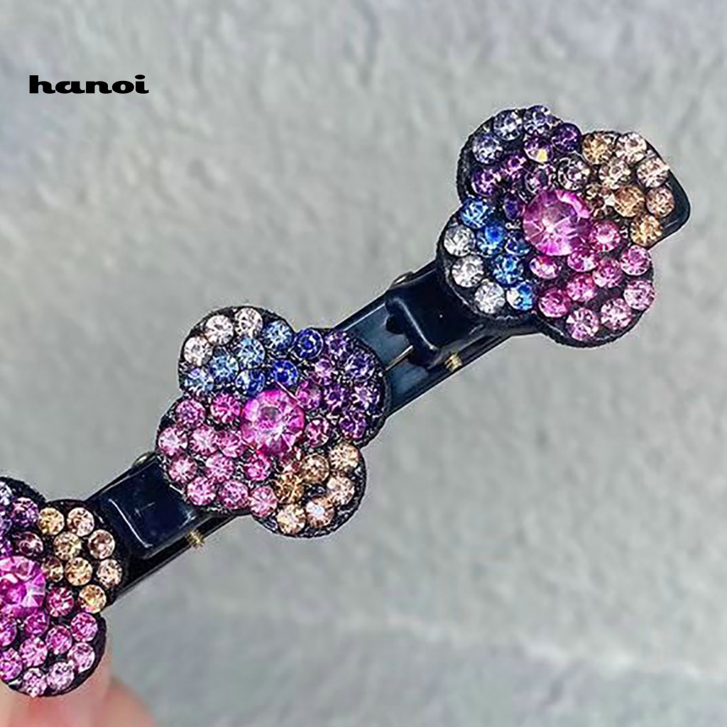 Set 4 Kẹp Tóc Nữ Hình Bông Hoa Đính Đá Lấp Lánh Chống Trượt