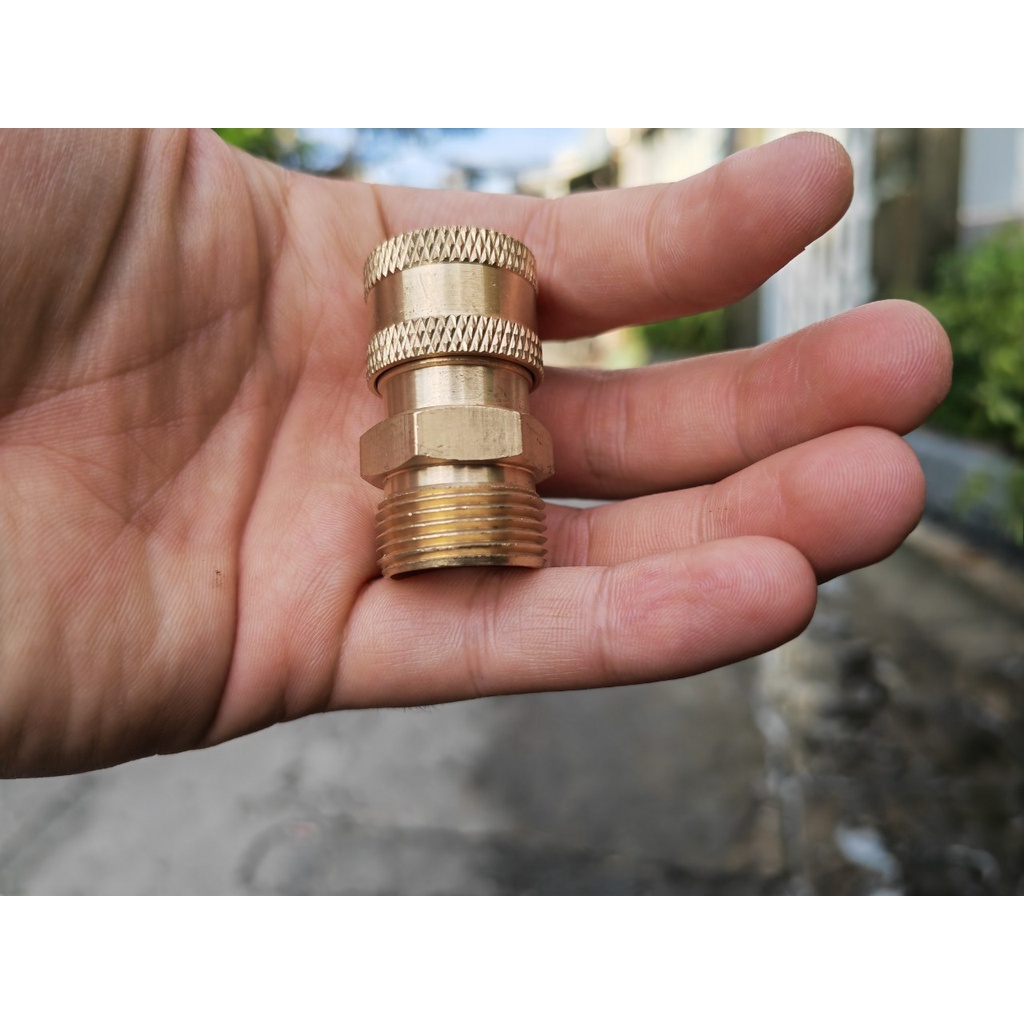 Khớp Nối Nhanh Cái 1/4 Ren Ngoài 22mm Cốt 15 Cho S.úng rửa xe ren trong 22mm