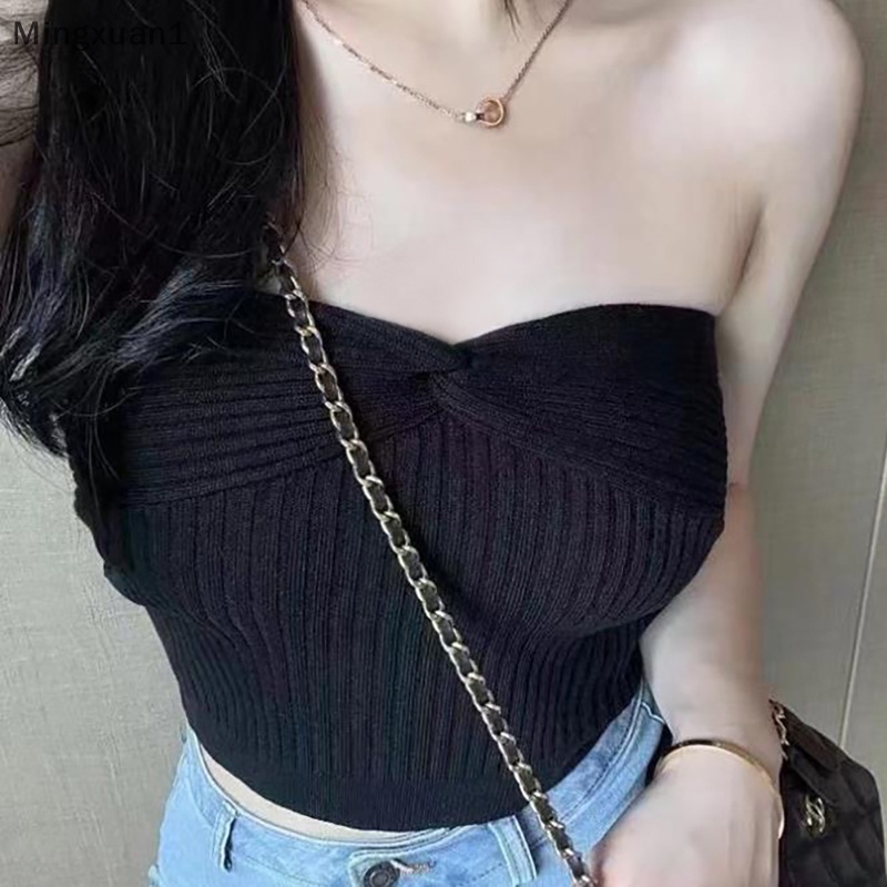 Áo Hai Dây Dệt Kim Màu Sắc Trơn Quyến Rũ Thời Trang Mùa Hè Cho Nữ
