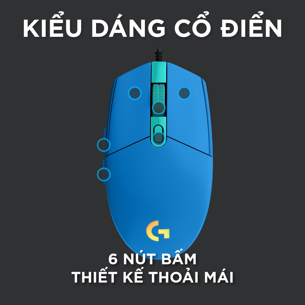 Chuột game có dây Logitech G203 Lightsync - Tùy chỉnh RGB, 6 nút lập trình, nhẹ NB-G203