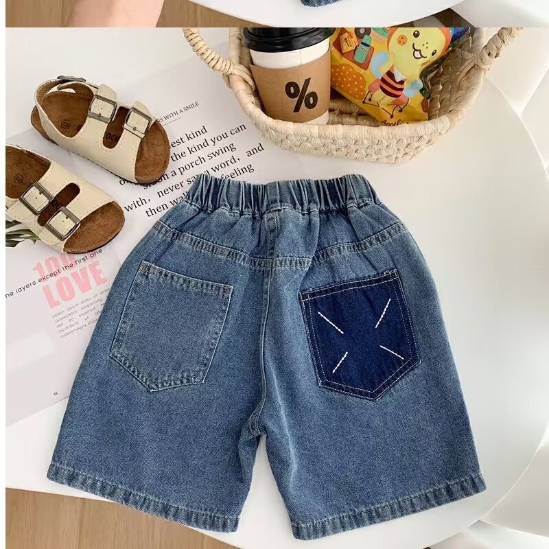 Quần Short Denim Dáng Suông Năng Động Thời Trang Phong Cách Hàn Quốc Cho Bé Trai
