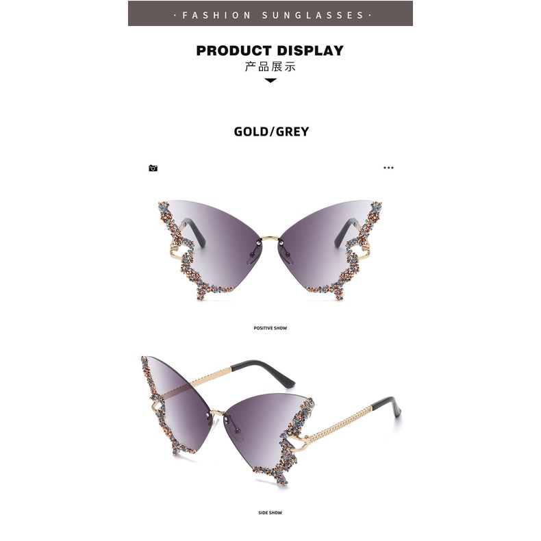 Kính Mát Hình Bướm Không Gọng Mẫu Mới 2023 Phong Cách Âu Mỹ Cho Nữ