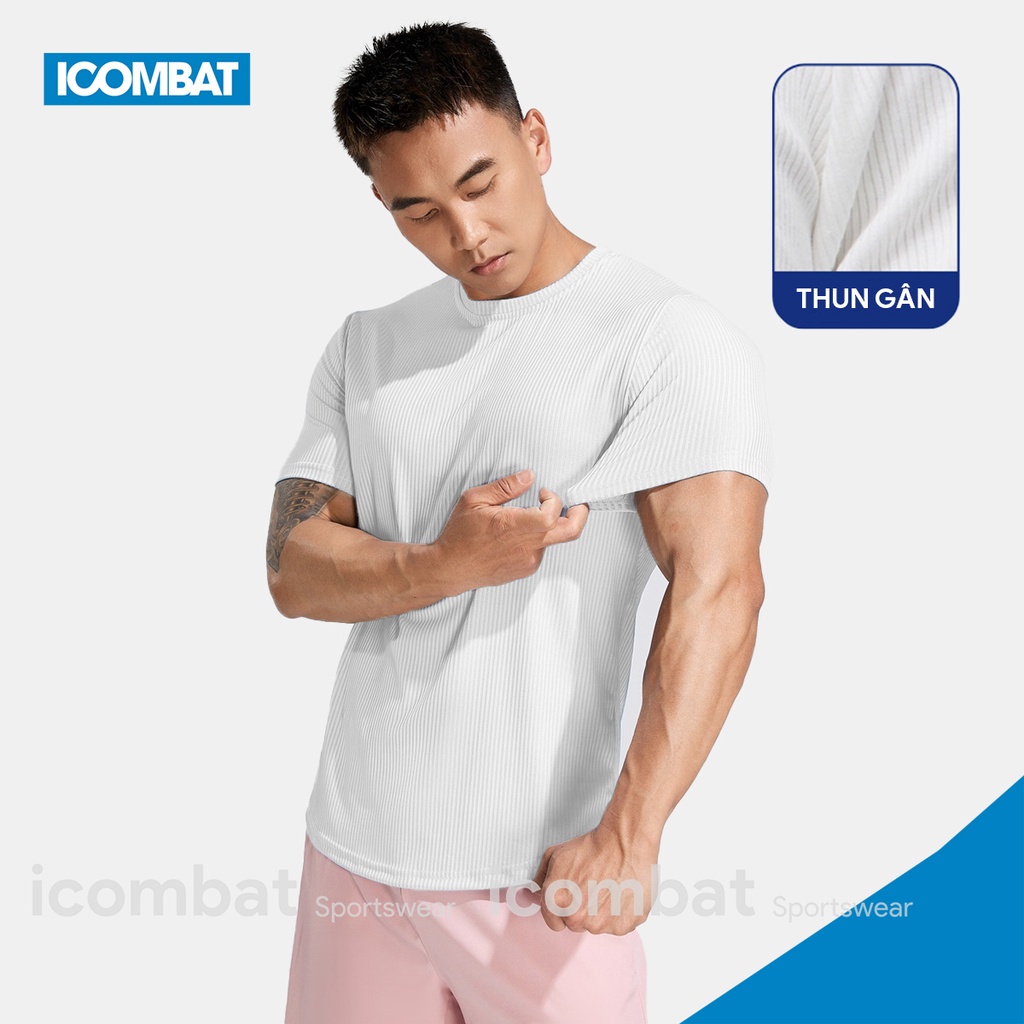 Áo thun gân nam ICOMBAT CoolMax™ sợi gân trơn thể thao ôm body mềm mịn cổ tròn form slimfit - AO10