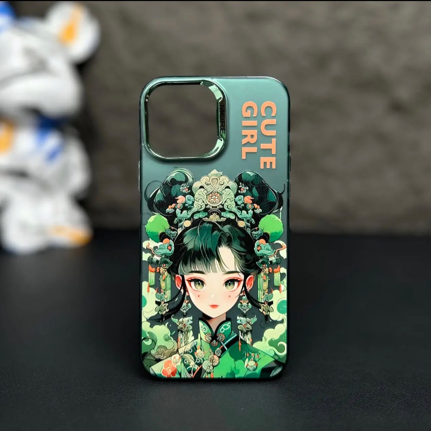 Ốp Điện Thoại Họa Tiết Cô Gái / Chàng Trai Màu Xanh Lá Kiểu Trung Hoa Chống Rơi Cho iPhone 14 13 12 11 Pro Max
