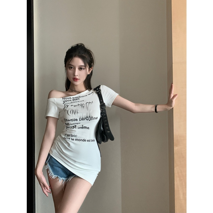 Áo Thun Ngắn Tay Lệch Vai Ôm Dáng Thời Trang Dành Cho Nữ