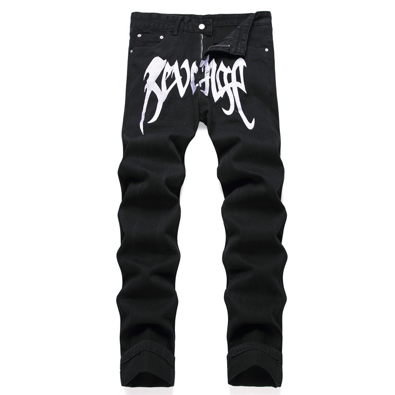 Quần Jeans Ống Rộng Co Giãn Thêu Chữ Màu Đen Trẻ Trung Cho Nam 3443