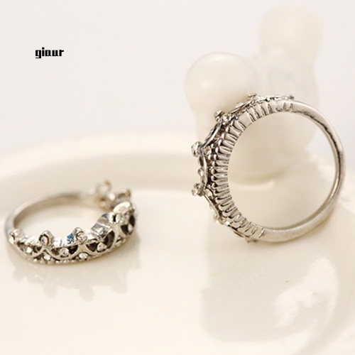 Nhẫn Mạ Bạc Hình Vương Miện Đính Đá Pha Lê Dành Cho Nữ