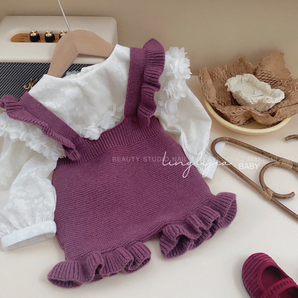 Bộ Áo Sơ Mi Tay Dài In Hoa + Quần Yếm Phong Cách Hàn Quốc Thời Trang Mùa Xuân Mới Cho Bé Gái