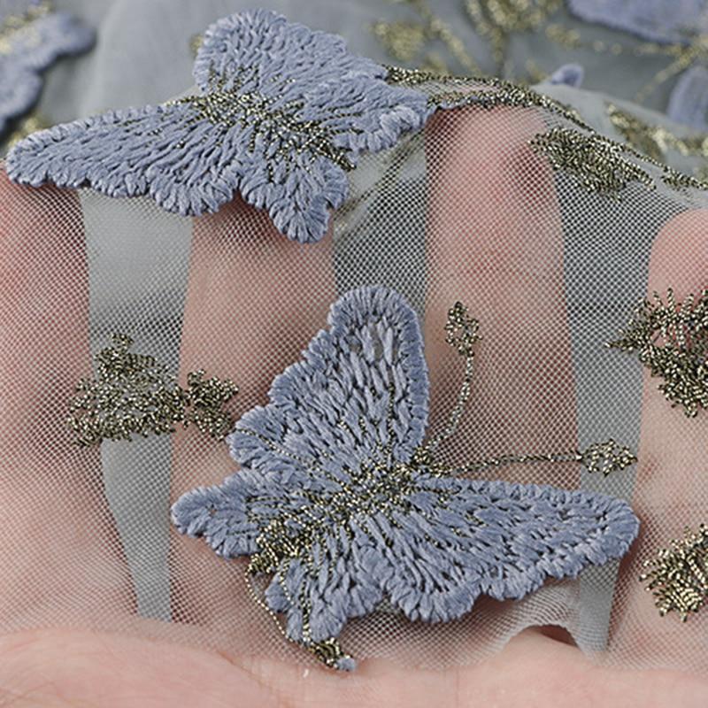 Qooth Nữ Thêu Bướm Voan Gạc Váy Sang Trọng Ngọt Ngào Lưng Thun Midi Hoa Váy Lưới Cho Mùa Xuân Hè QT2167