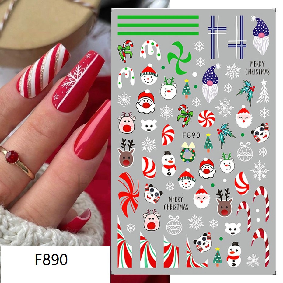 Miếng Dán Trang Trí Móng Tay 3D Hình Ông Già Noel / Bông Tuyết / Chim Cánh Cụt Mừng Năm Mới SAF889 2022