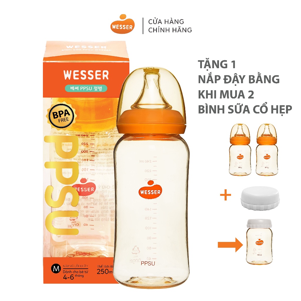 Bình sữa cổ HẸP PPSU Wesser 60ml/140ml/250ml ..