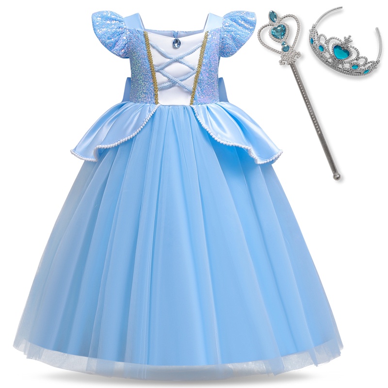 Đầm Công Chúa Rapunzel Phối Lưới Đính Kim Sa Hóa Trang Halloween Cho Bé Gái