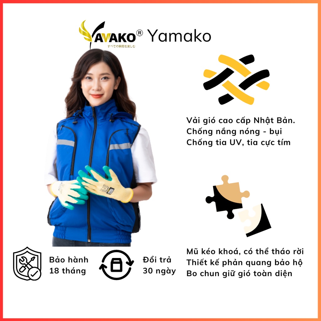 ÁO RỜI Áo khoác quạt điều hoà Nhật Bản YAMAKO bán rời ghile sát nách màu ghi