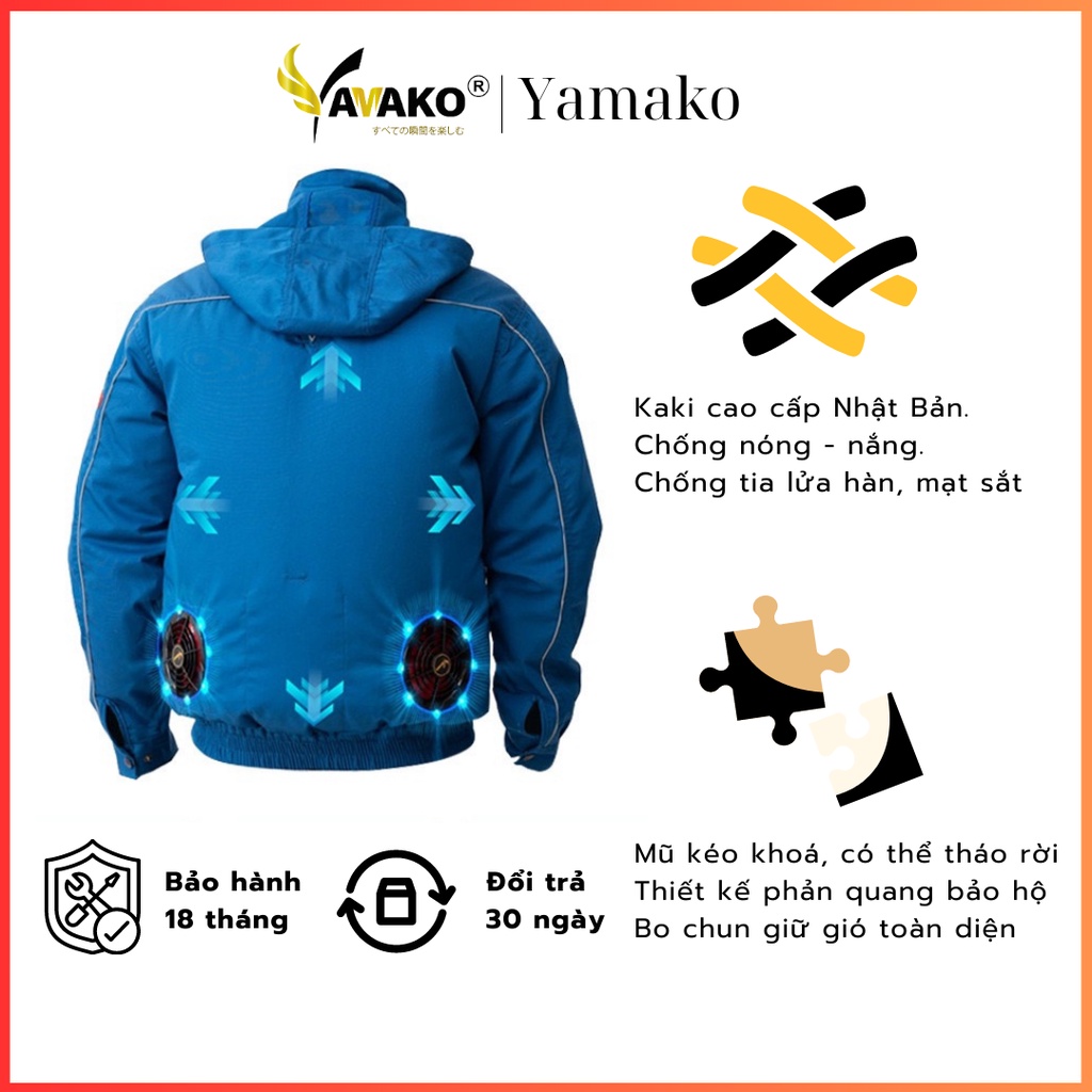 Áo điều hoà Yamako bán rời, Áo điều hoà quạt gió Nhật Bản XANH RÊU