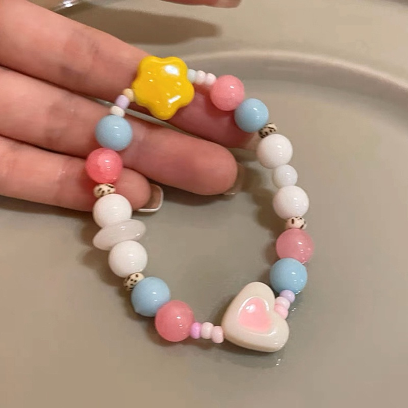 Vòng Tay Chuỗi Hạt Co Dãn Mặt Hình Ngôi Sao / Trái Tim Nhiều Màu Dễ Thương Cho