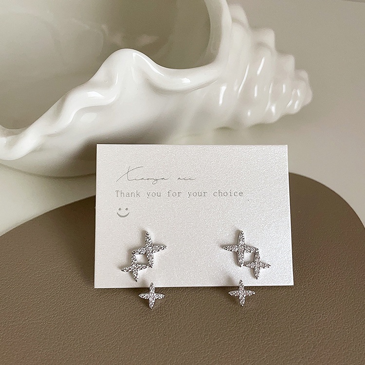 Bông Tai Thiết Kế Hai Lớp Hình Ngôi Sao Đính Đá Zircon Đơn Giản Độc Đáo Dễ Phối Đồ Thời Trang