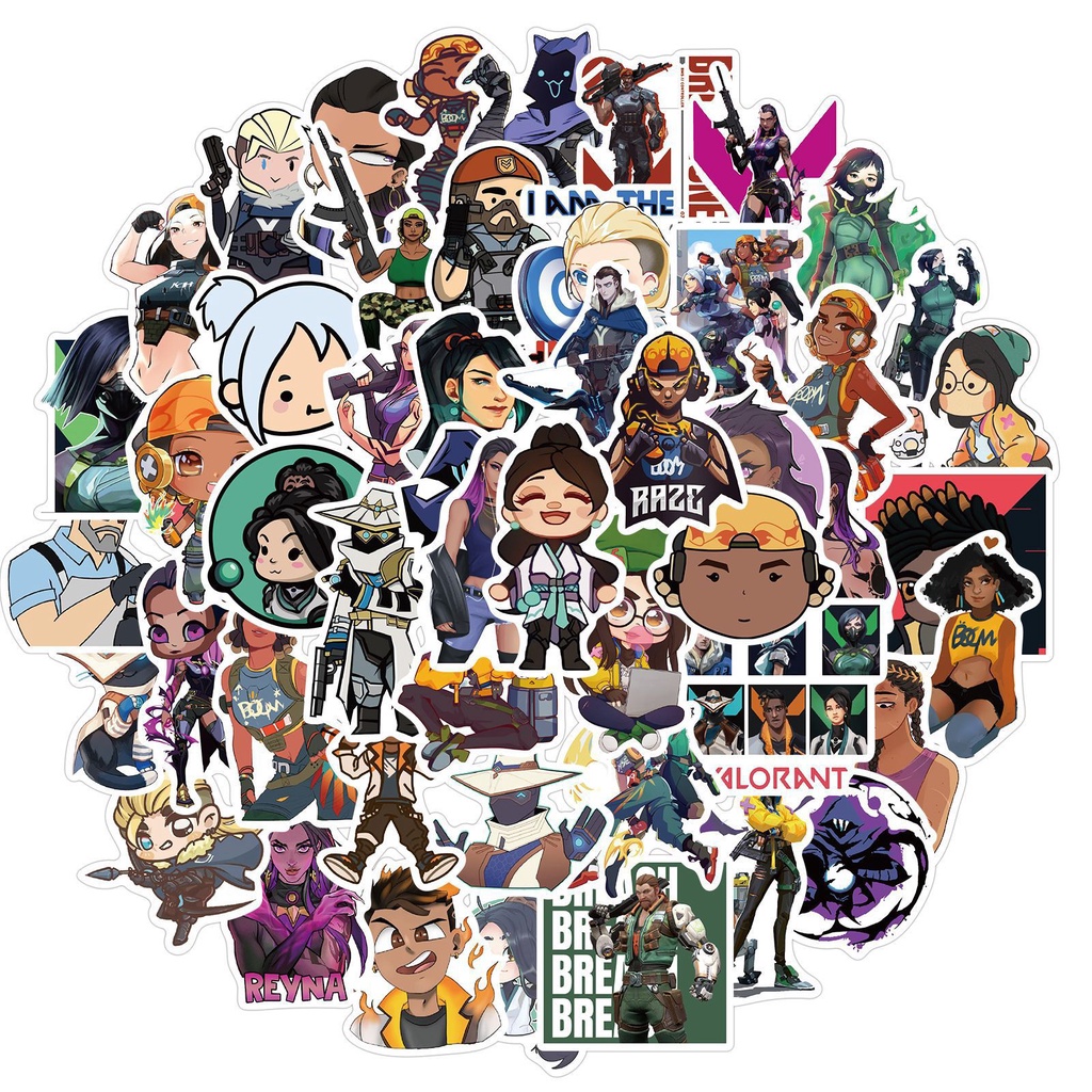 J· Hình Dán Chống Nước Valorant Trò Chơi Điện Tử Mũ Bảo Hiểm Máy Tính Xách Tay Hành Lý Dán Thiết Lập, 50/100 tờ