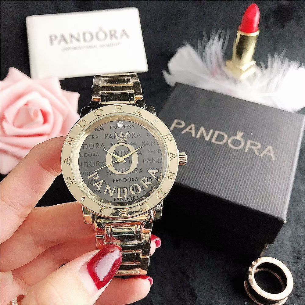 Đồng Hồ Pandora Mặt Tròn Đính Đá Thời Trang Cho Cặp Đôi