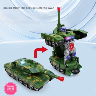 Đồ chơi xe tăng biến hình Robot tự động cho trẻ em có đèn led và nhạc nền