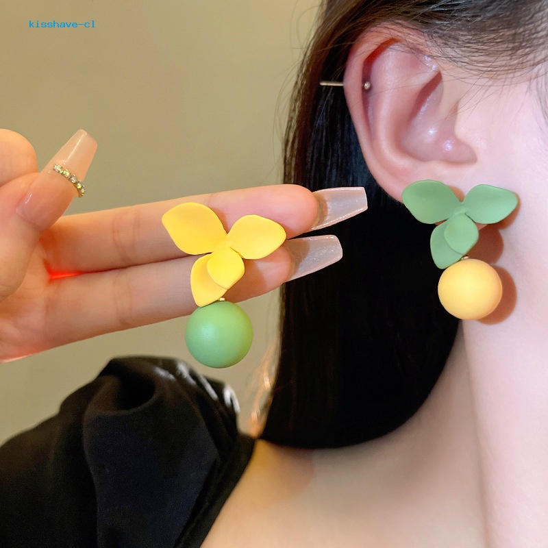 Kisshave Bông Tai Mạ Bạc 925 Hình Hoa Nhỏ Màu Sắc Tương Phản Thanh Lịch Cho Nữ