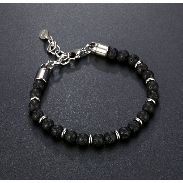 Vòng tay nam nữ chuỗi hạt đá bản đồ 6mm PER Merin Accessories lắc tay nam hạt ngọc màu đen trắng - Vòng Tay Per