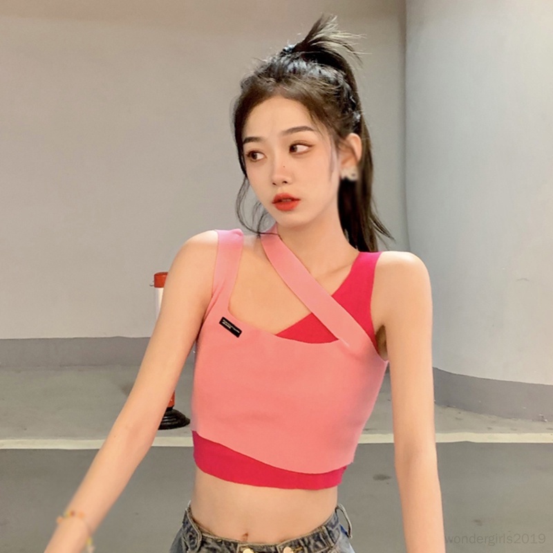 Áo Croptop Giả Hai Lớp Phong Cách Hàn Quốc Thời Trang Mùa Hè Cho Nữ