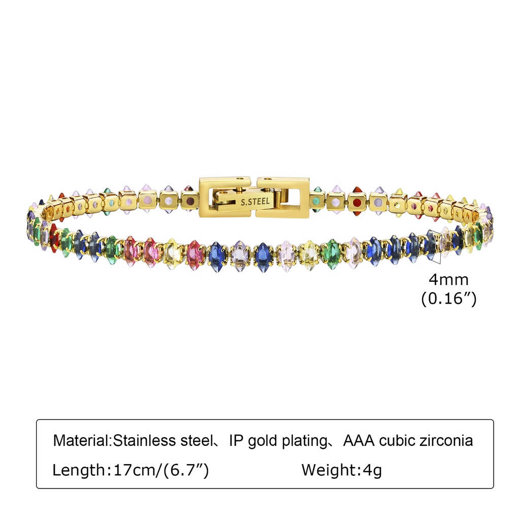 Vòng Tay Mạ Vàng 18K Đính Đá Zircon Nhiều Màu Bằng Thép Không Gỉ Thời Trang Cho Nữ