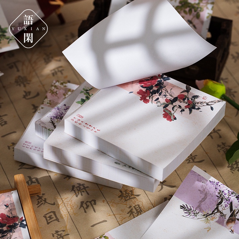 Nhàn nhã hồ bơi hoa mùa thu phong cách đồng quê ghi chú sách phong cách cổ xưa hoa và chim văn bản học sinh viết ghi chú thông điệp cắt dán tài liệu 100 tờ