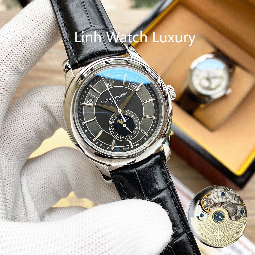 Đồng Hồ Nam Patek Máy Cơ Automatic Cao Cấp, Đồng Hồ Dây Da Mặt Kính Chống Xước Chống Nước Chất Lượng Cao