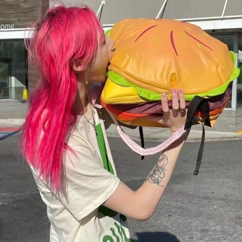 Shanhai Ba Lô Da pu Hình hamburger Phong Cách Hàn Quốc
