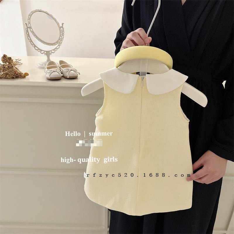 Đầm Không Tay Cổ Búp Bê Màu Vàng Phong Cách Pháp Thời Trang Mùa Hè Hàng Mới Dành Cho Bé Gái A7CQ