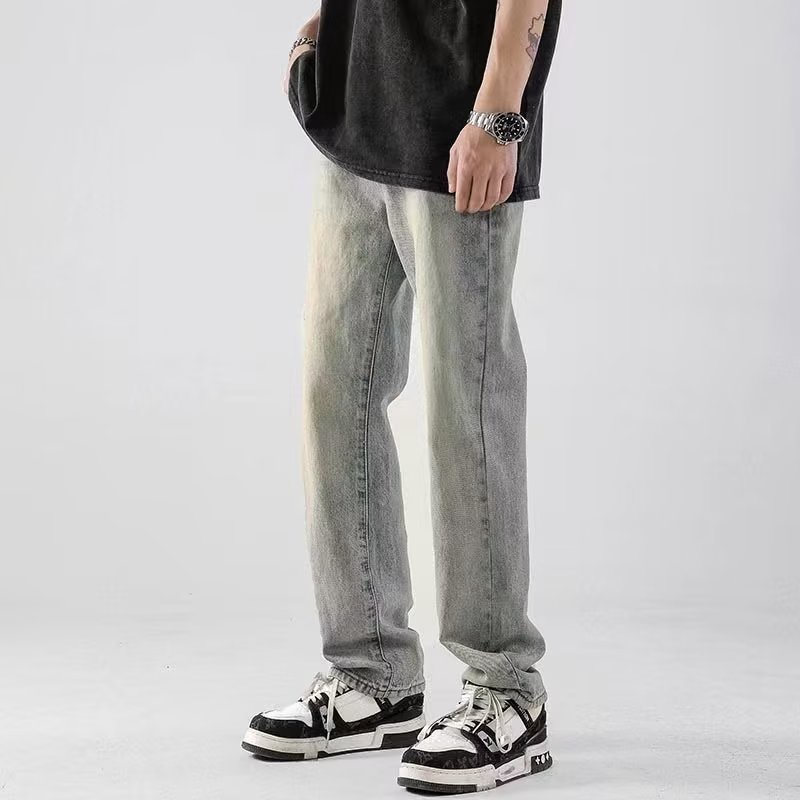 Quần Jean Dài Dáng Suông Ống Rộng Màu Vàng Bùn Phong Cách Đường Phố Mỹ Thời Trang Mùa Hè Cho Nam Và Nữ