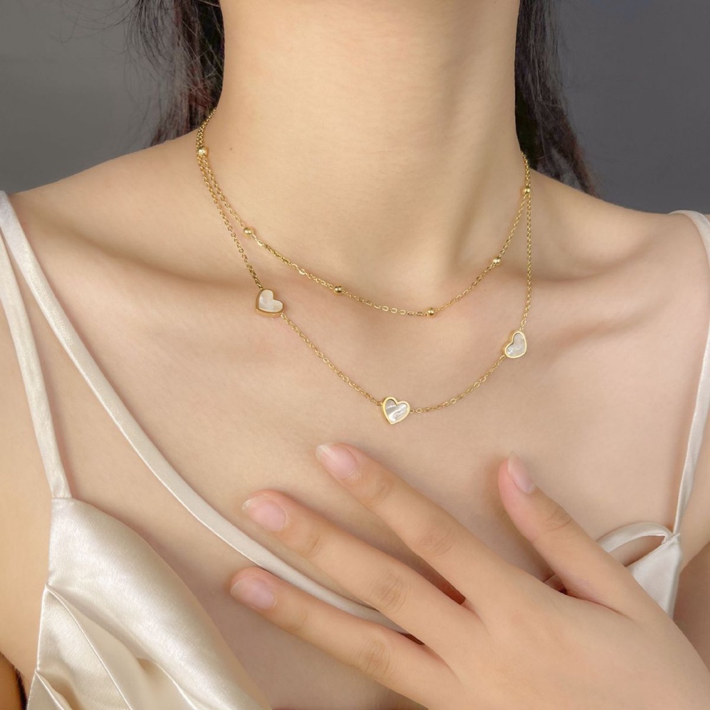 Dây Chuyền Hai Lớp Bằng Thép Titan Mặt Trái Tim Thời Trang