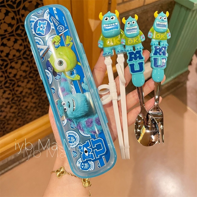 Disney Bộ Muỗng Đũa Nĩa Kèm Hộp Đựng Bằng Thép Không Gỉ 304 Cho Bé Tập Ăn