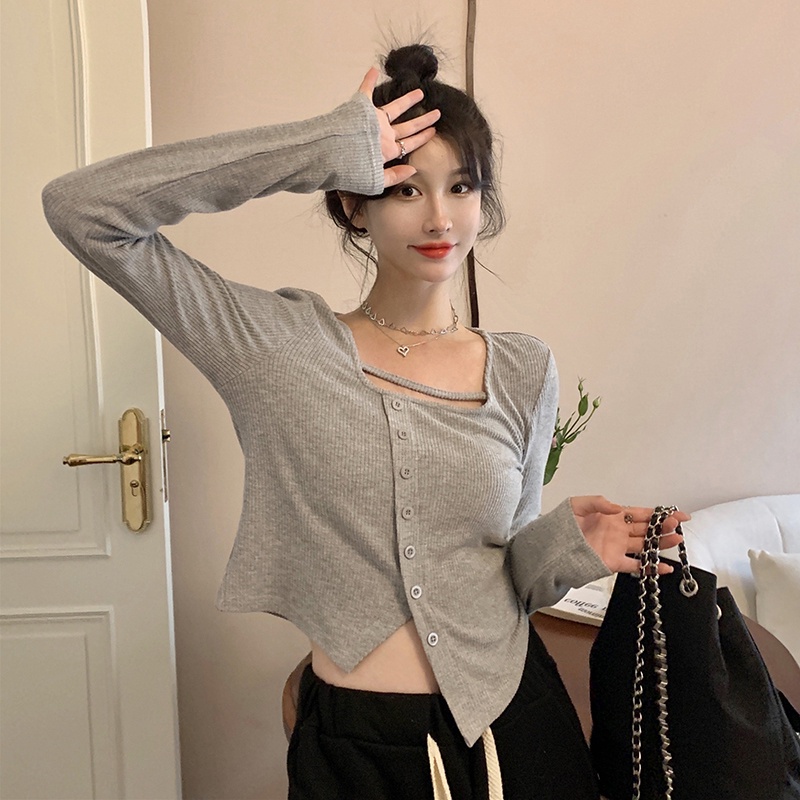 Junnovgal Áo Tay Dài Dáng Ôm Cài Khóa Thời Trang 2023 Gợi Cảm Dành Cho Bạn Nữ