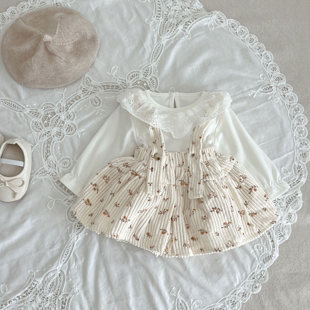 Bộ Áo Liền Quần In Hoa Dễ Thương Cho Bé